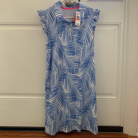 NWT Vineyard Vines printed performance sleeveless ruffle dress blue XS - Picture 1 of 2